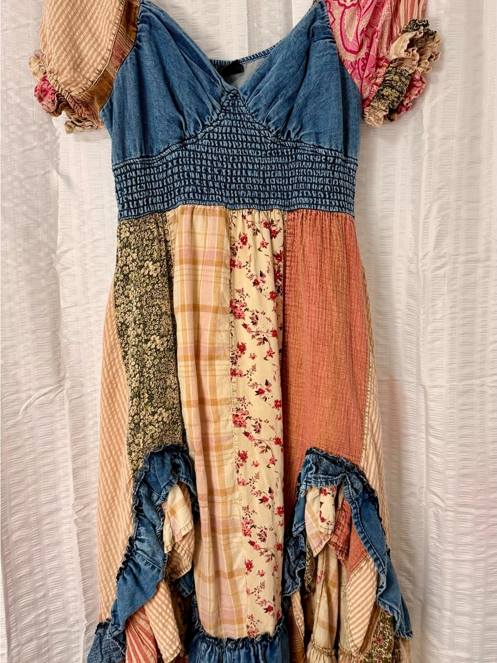 Young Threads Boho Patchwork Women’s Dress with Denim Bodice - Multi